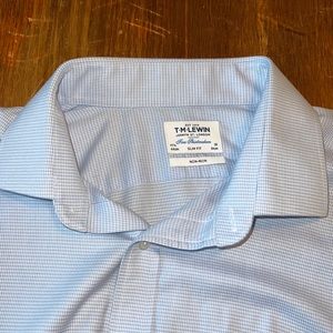 TM Lewin Non-Iron Dress Shirt - 17 1/2 -36. Blue Slim Fit French cuff